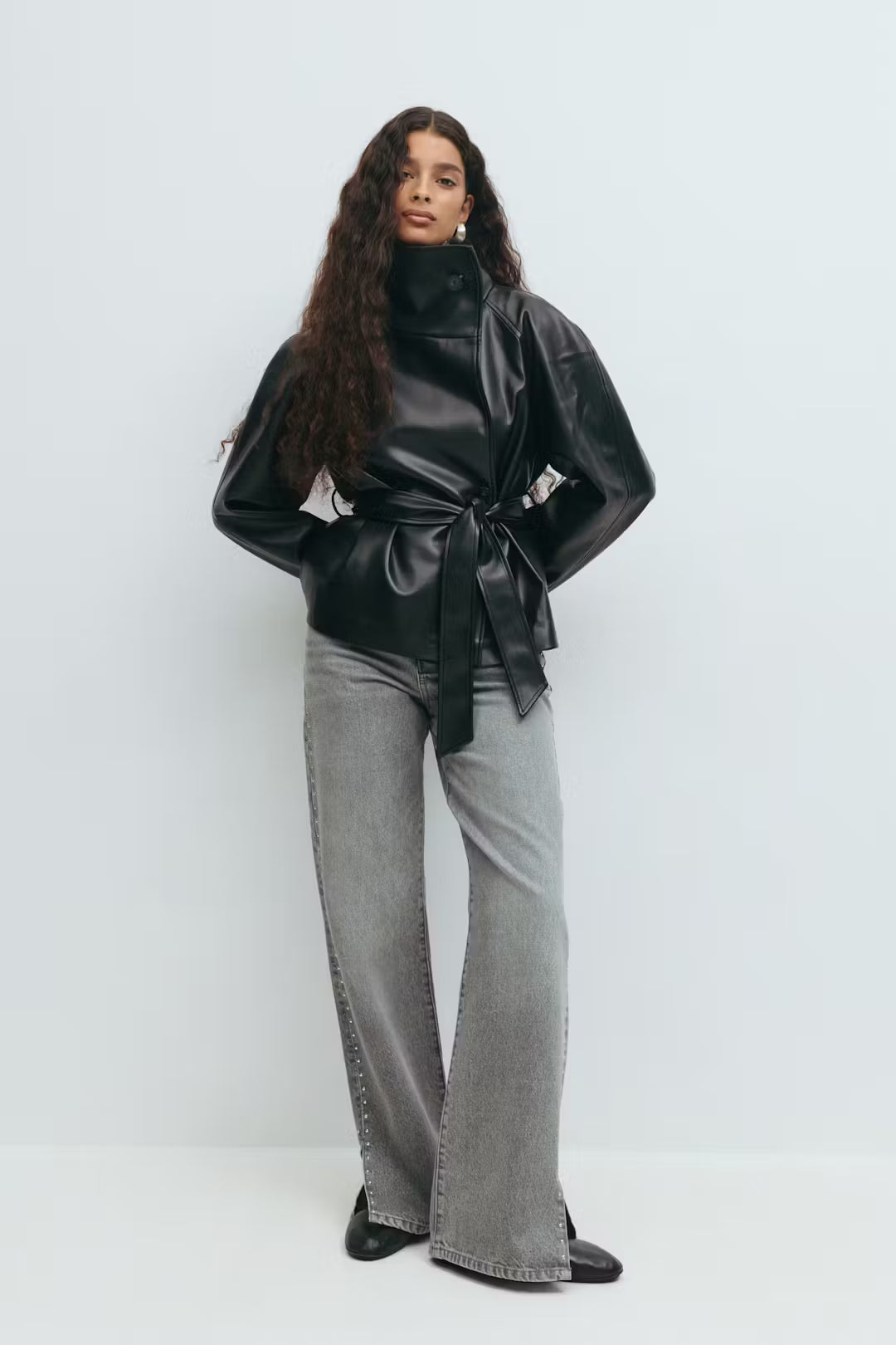 Short belted pu jacket