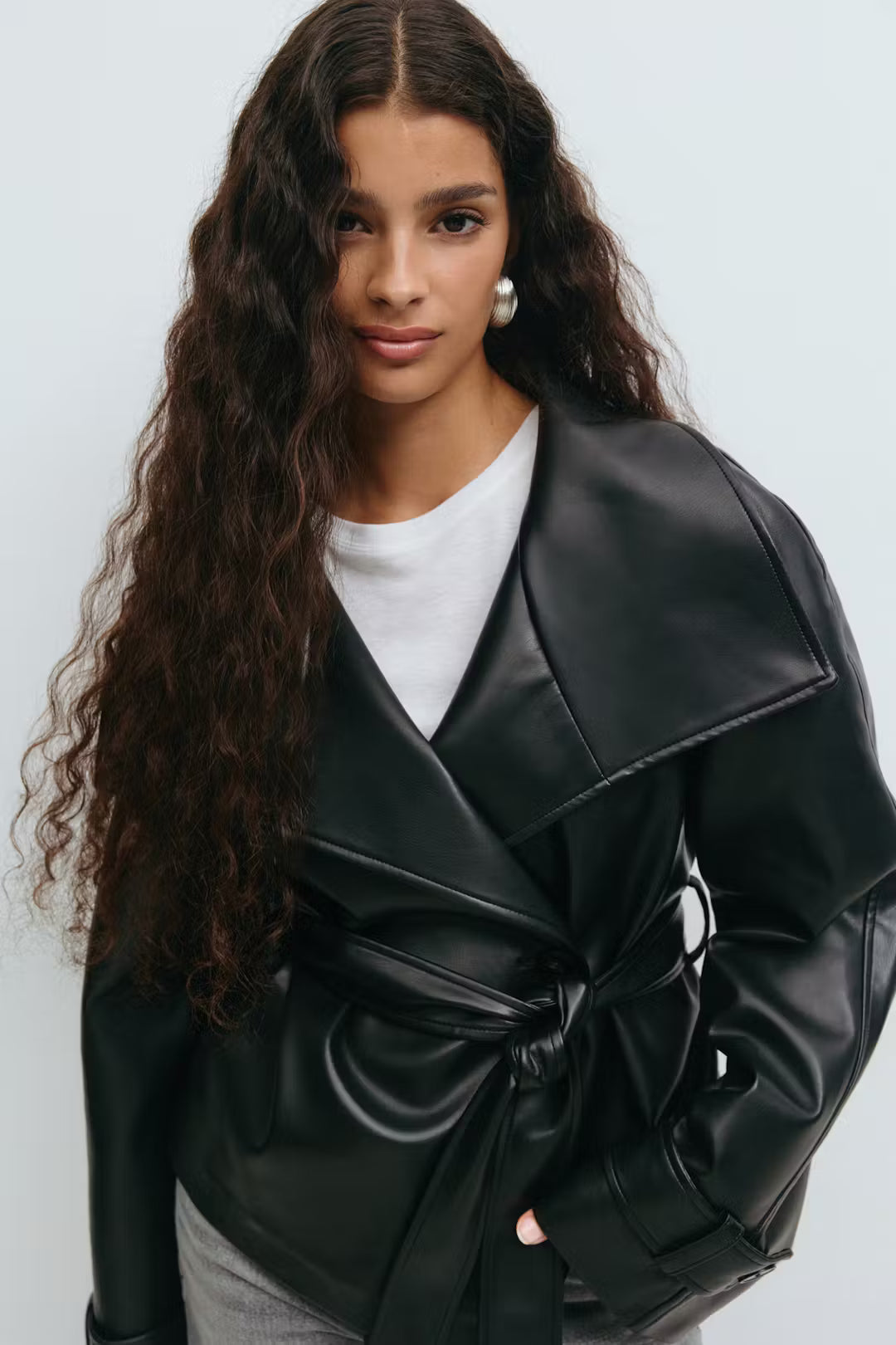 Short belted pu jacket