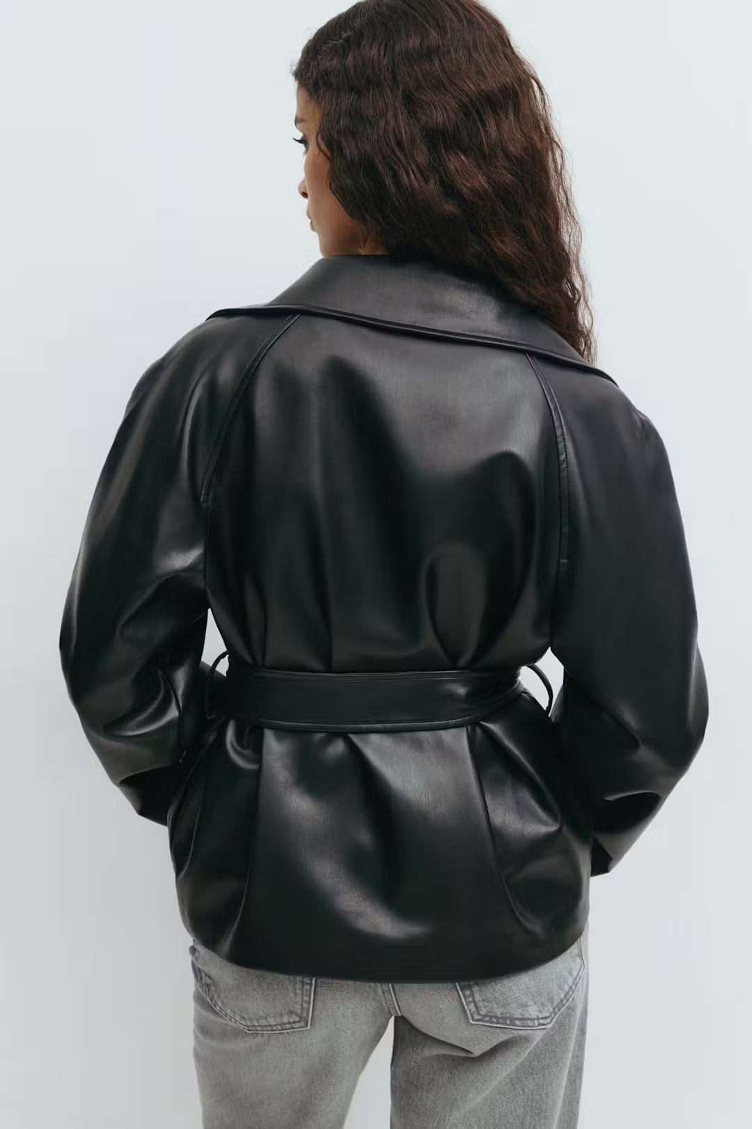 Short belted pu jacket