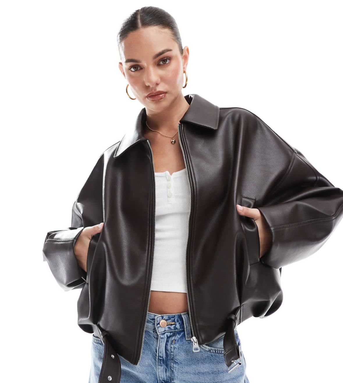 Leather effect bomber jacket